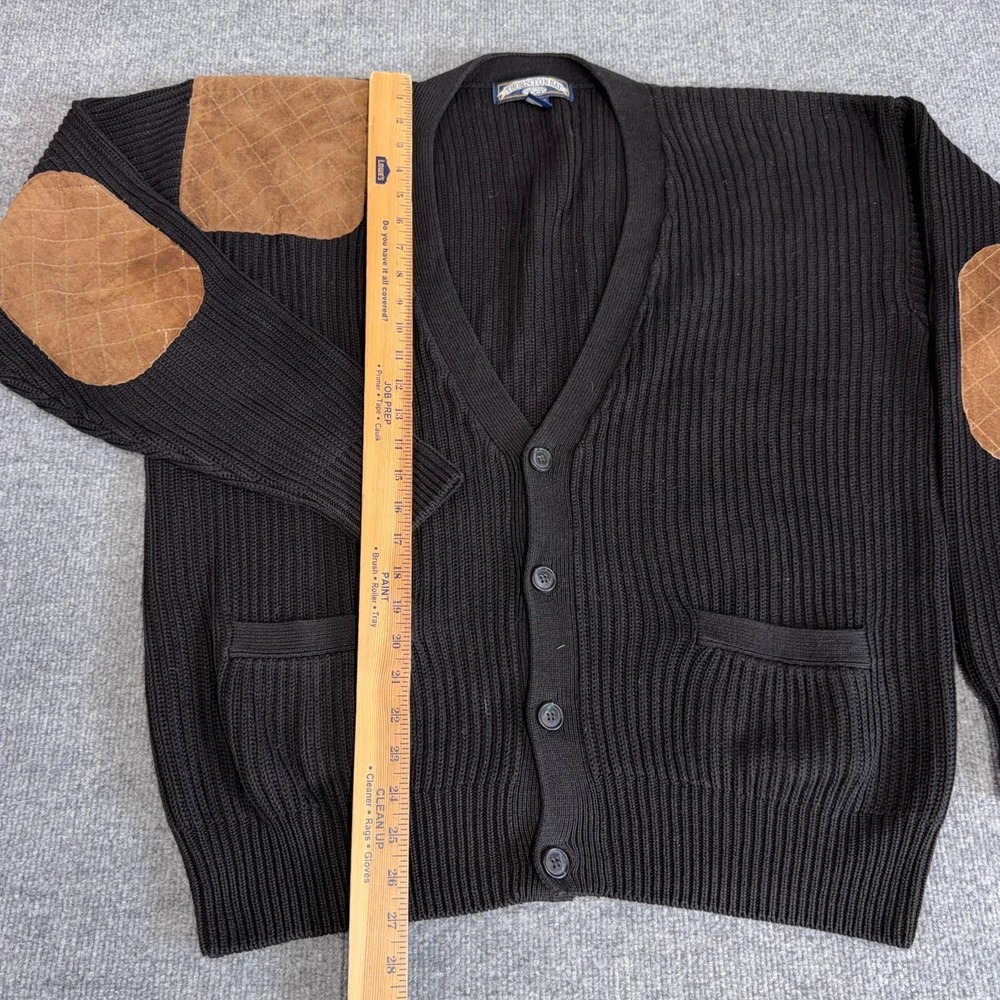 Vintage Grandpa Cardigan Sweater Men Medium Black Oversized Elbow Shoulder Patch - Picture 5 of 8